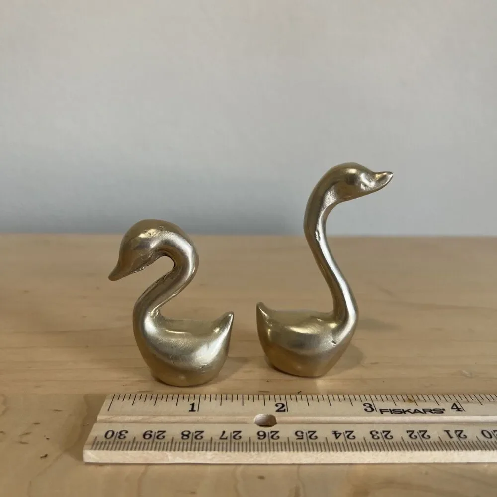 Vintage Pair Brass Swans Geese Small Figurines MCM Mid Century